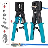 ITBEBE RJ45 Crimping Tool Made of Hardened Steel with Wire Cutter Stripping Blades and turquoise Textured Grips