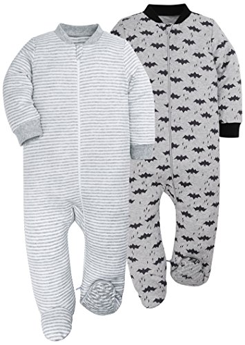 HONGLIN Baby Boys 2-Pack Footed Baby Pajamas Sleepers Rompers Striped and Printed Bat100% Cotton with Non-Slip