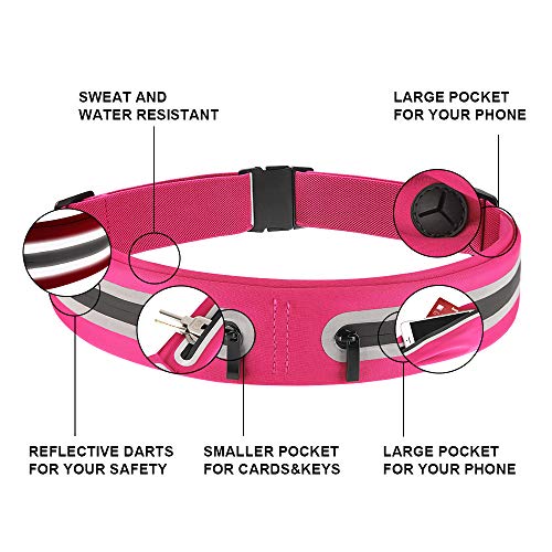 Boruizhen Slim Running Belt, Waterproof Fitness Waist Packs Adjustable Walking Pouch Workout Belt for Phone, Yoga, Cycling, Hiking, Jogging (Rose Red) - Thumbnail 3