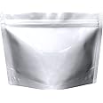 Chamigon 50 Pack 7.5 Mil Mylar Stand Up Bags - 8.5x6.5 Inches Resealable Smell Proof Pouch Bag withstand Hot Water - Heat Sealable Foil Zipper Sample Pouches for Food Storage - Glossy Silver