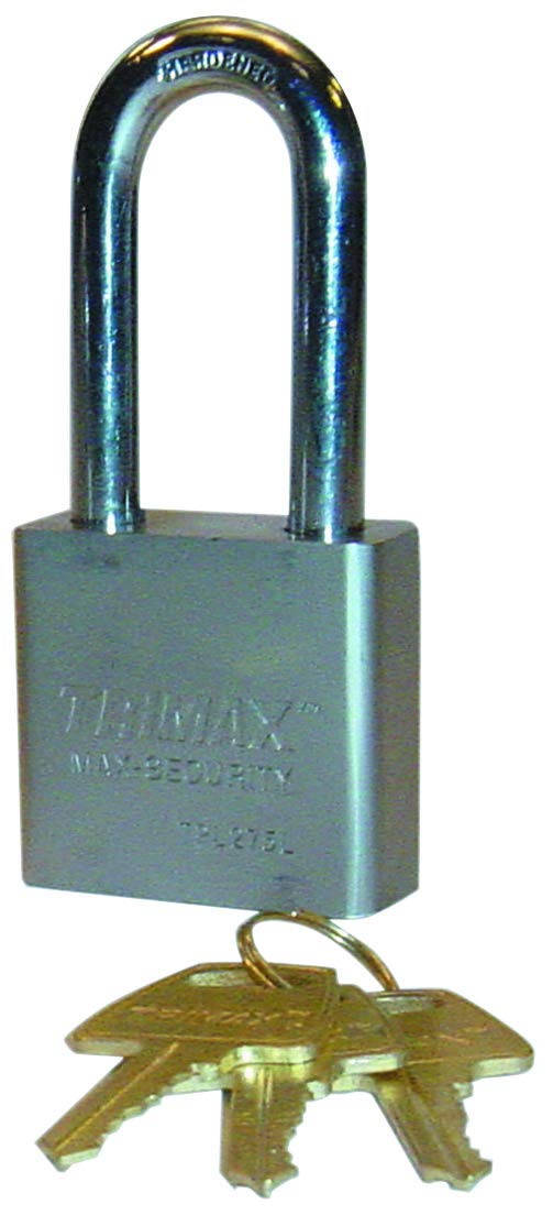Trimax Sq. Hardened 50Mm Solid Steel Padlock With 2-1/4" X 10Mm Dia. Shackle (Re-Keyable) TPL275L, Blister Packaging
