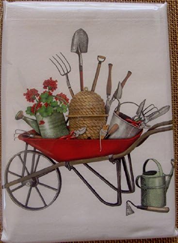 Flour Sack Towel Designed by Mary Lake Thompson - Garden Wheelbarrow, Bee Skep
