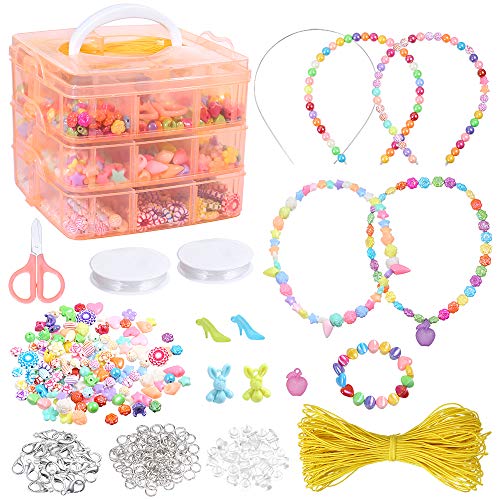 PP OPOUNT 18 Styles Ultimate Jewelry Making Bead Kit Jewelry Making Crafts Kits Includes 1000 Beads, String and Storage Box Perfect for Girls Kids Crafting