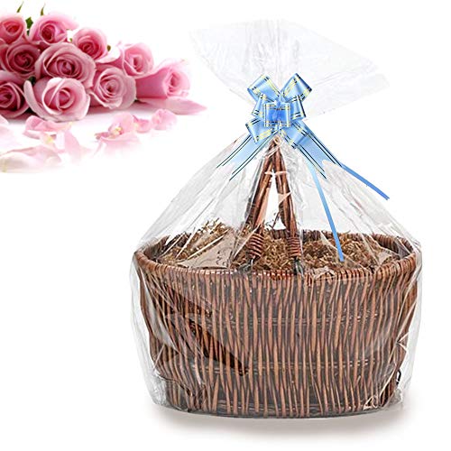 SelfTek 20 Pack Clear Basket Bags Cellophane Wrap Bags,with 20 Pack Bows Ribbon (Random Two Colors) for Gifts and Baskets,Wrapping,Arts & Crafts,Treat,32 by 22 Inches - Thumbnail 4