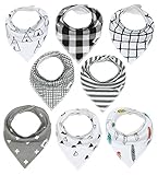 Baby Bandana Drool Bibs with Snaps, 8-Pack Organic Absorbent Drooling & Teething Bib Set by Matimati (Monochrome)