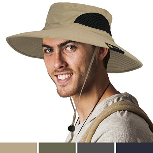 Premium Outdoor Sun Boonie Hat With Wide Brim, Adjustable Chin Strap for Fishing, Hiking, Safari, Travel by SUN CUBE| Summer Sun Protection, UPF 50+, Breathable| Packable Cap for Men, Women (Tan)