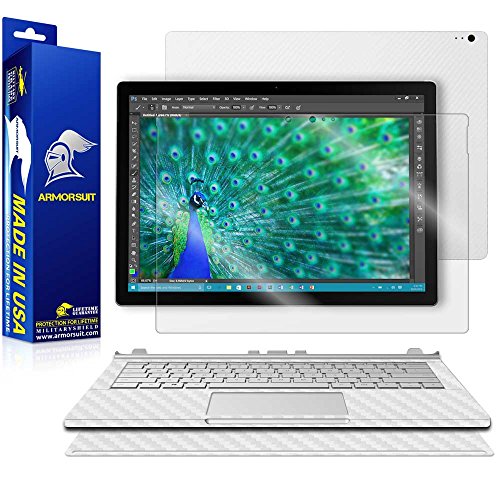 Microsoft Surface Book 2015 Tablet and Keyboard Screen Protector + White Carbon Fiber Skin Protector by ArmorSuit MilitaryShield Anti-Bubble Shield w/ Lifetime Replacements