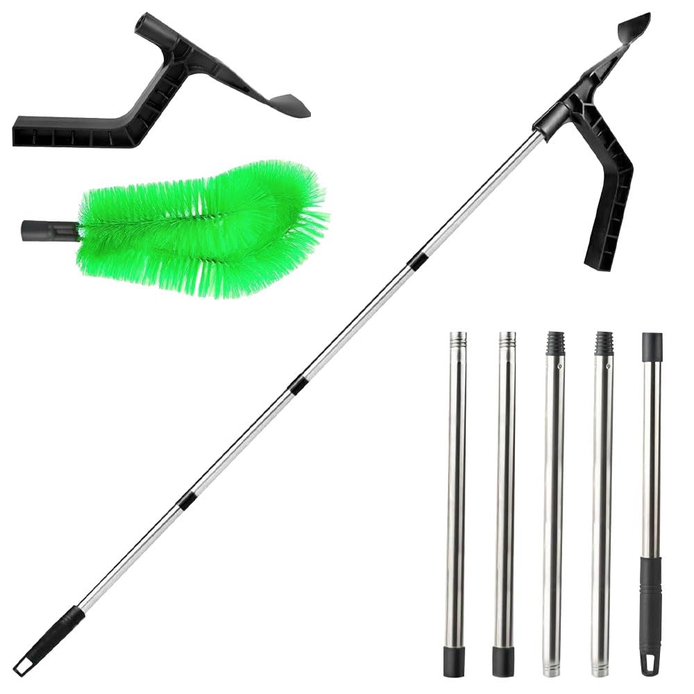 Vmxlso Gutter Cleaning Tools Telescopic, 220CM, Gutter Cleaning Tools with Gutter Brush & Leaf Shovel, Roof Gutter Cleaner from Ground with 5 Extendable Gutter Cleaning Pole for Cleaning Leaves Debris