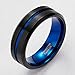 8mm Mens Black Tungsten Ring with Thin Blue/Rose Gold Groove Beveled Edge Comfort Fit Size 7-13
