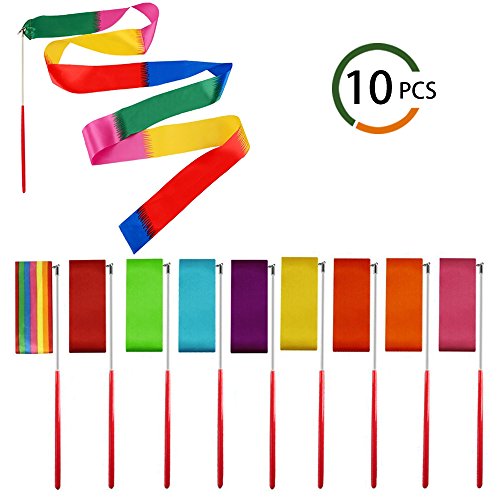 Dance Ribbons INNKER10pcs Dance Streamers Ribbons Different Colors Rhythmic Gymnastics Ribbons with Rods Dancing Ribbon Wands Dance Ribbon for Kids Art Dance, Baton Twirling, DIY Making - Thumbnail 7
