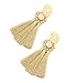Boderier Bohemian Statement Thread Tassel Chandelier Drop Dangle Earrings with Cassandra Button Stud (Gold)