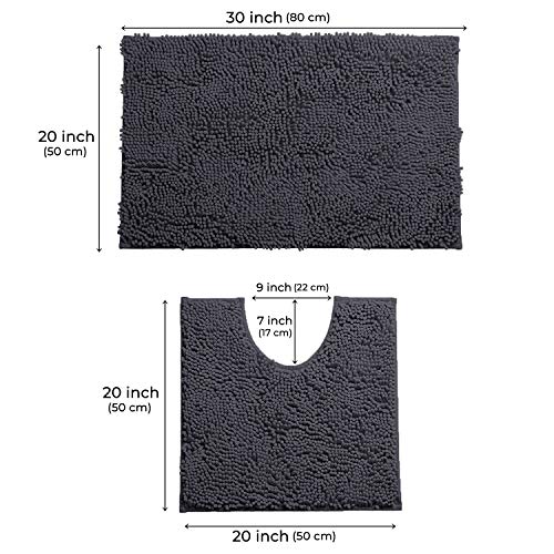 Charcoal Grey Bathroom Rugs Sets 2 Piece, Luxury Chenille Bath Mat Set