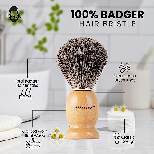 Perfecto 100 Original Pure Badger Shaving Brush, Engineered for The