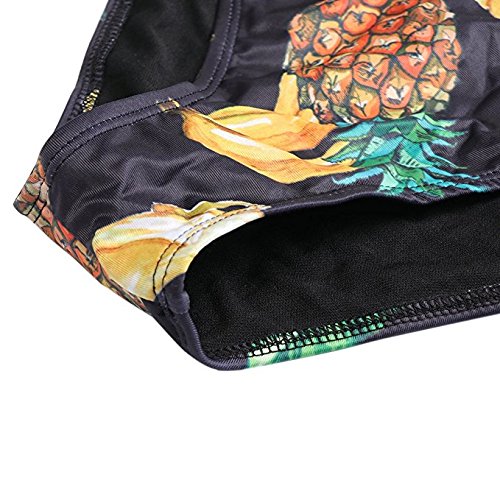 Women’s 2 Pcs Triangle Padding Bra Top High Leg Cut Bottoms Sexy Thong Bikini Set Bathing Suit 3D Printing Black Yellow Green Leaves Push up Halter Swimwear Bikini Beachwear Bandage Bathing Suit