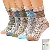 Gellwhu Women's Girls 5 Pairs Pack Vintage Style Cartoon Cotton Crew Socks