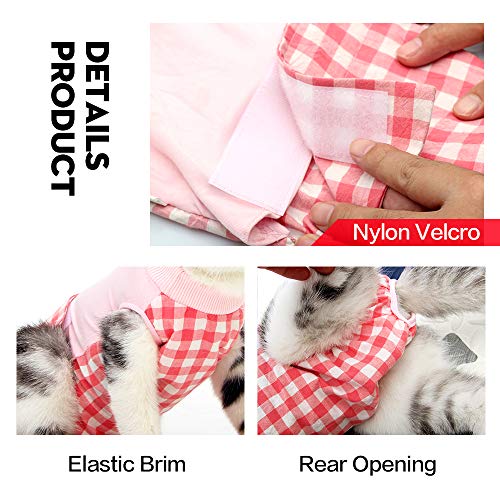 Heywean Recovery Suit for Cats After Surgery Wear for Abdominal Anti Licking Wounds E-Collar Alternative for Cat Breathable Surgical Pet Onesie (M, Pink) - Thumbnail 2