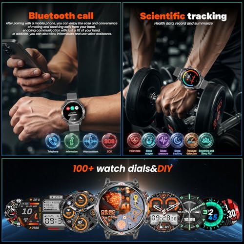 GPS Smartwatch Men's Sports Watch Fitness Watch: 1.7 Inch AMOLED Display with Bluetooth Calls/ChatGPT/3ATM/100+ Sports Modes Outdoor Smart Watch with Heart Rate Sleep Monitor Pedometer Compatible iOS