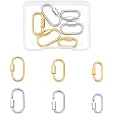 UNICRAFTALE 6Pcs 2 Colors Oval Screw Carabiner Lock 3 Sizes Stainless Steel Screw Locking Carabiner Clasp Metal Clip Hook Quick Link for Jewelry Making Handbag Accessory
