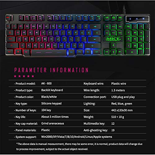 Fashionlook Ak-600 Gaming Keyboard 104 Keycaps RGB Backlit Mechanical Keyboard Game Keyboards with Ru Sticker for Pc Laptop Computer USB Wired Keyboard - Thumbnail 2