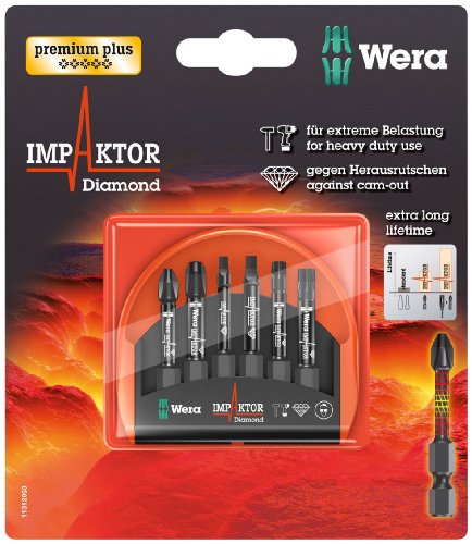 Click Here to See More Images Wera 05073891002 6 Piece Impaktor Mini-Check 50 mm Bits Set, Carded