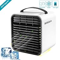 Mikikin Portable Air Conditioner Cooler Fan, Personal Space Air Cooler, Humidifier, Evaporative Cooler, USB Rechargeable Mini Cooling Desktop Fan with LED Light, 3 Speeds