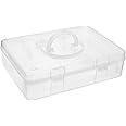BTSKY 2-Tier Cute Bear Storage Box with Removable Divided Tray Portable Clear Plastic Art Craft Supply Organizer Stackable Home Office Supplies Storage Container for Pens Notes A4 Papers etc (Clear)