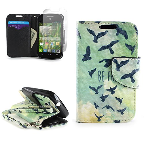 Alcatel One Touch Pop C1 Case, CoverON [CarryAll Series] Protective Wallet Pouch Flip Stand Phone Cover Case for Alcatel One Touch Pop C1 - Free Birds