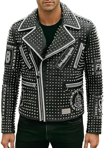 Amazon.com: III-Fashions Men's Blue Studded Leather Jacket – Punk