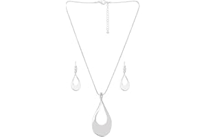 Madison Tyler Gold Plated Jewelry Set for Women | Silver Teardrop Pendant Necklace Trendy | Long Necklace with Snake Chain | Fashion Dangle Earring Set