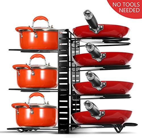 Braoses Pot & Pan Organizers, 8 Tiers Pot Rack Organizers for cabinet, Adjustable Pot Lid Organizers Rack Holder With 3 DIY Methods
