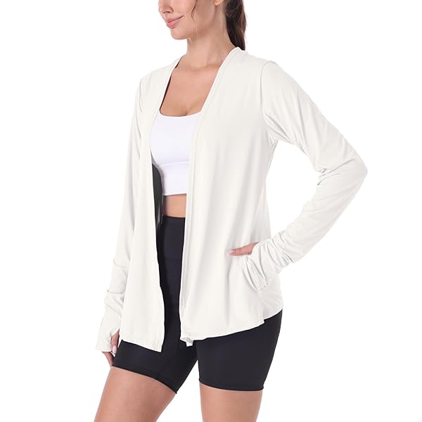 WOMENS LIGHTWEIGHT SUMMER CARDIGAN RASH GUARD UPF50+ LONG SLEEVE UV SPF ATHLETIC JACKET SUN PROTECTION COOLING OPEN FRONT WRAP SHAWL COVER UP CLOTHING KIMONO SUN SWEATER SHIRT THUMB HOLE WITH POCKETS