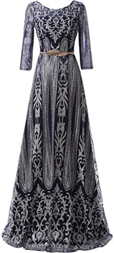 Ivydressing Evening Dress Elegant A-Line Mother Of Bride Dress Half Sleeves Long New-12-Dark Navy