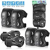 Kids/Youth/Adult Knee Pads Elbow Pads with Wrist Guards Protective Gear Set 6 Pack for Rollerblading Skateboard Cycling Skating Bike Scooter Riding Sports (Black, M/youyh(8-12 Years))