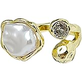 KOFISNI Baroque Pearl Ring for Women Gold Chunky Irregular Pearl Ring Silver Adjustable Open Statement Ring Trendy Wedding Jewelry Accessories for Women
