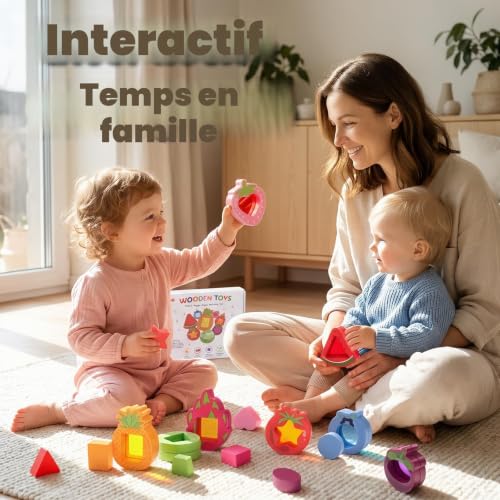 Montessori 1 Year Old Baby Toy 1 Year Old Educational Acrylic Fruits & Vegetables Assorted Shapes, Wooden Games for Children 1 2 Years, Gift Child 1 Year Boy Girl Fine Motor Skills