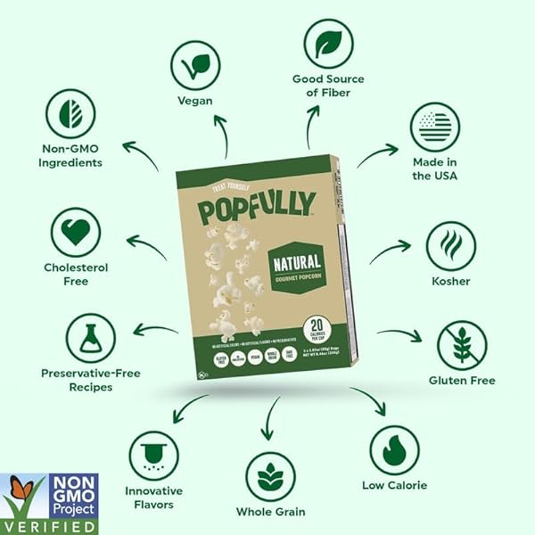 POPFULLY NATURAL POPCORN, SHARING BAGS, CLEAN INGREDIENTS, BIG POP, MICRO POPCORN BAGS – 3-PACK