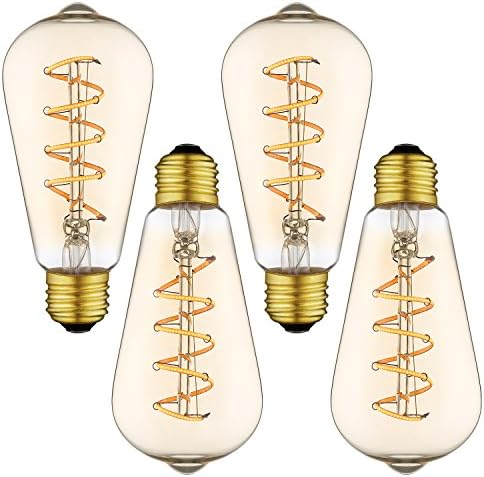 Keymit ST64 6W UL Listed E492997 New Deep Dimmable Solution LED Vintage Edison Bulb Flexible Filament - Amber - Squirrel Cage Lamp - 2200K - CRI 90 - E26 Base Pendant Light 4PACK