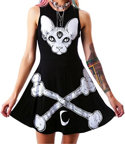Casual Dress Punk Skull Halloween Retro Vintage Casual Mini Cheap Trend