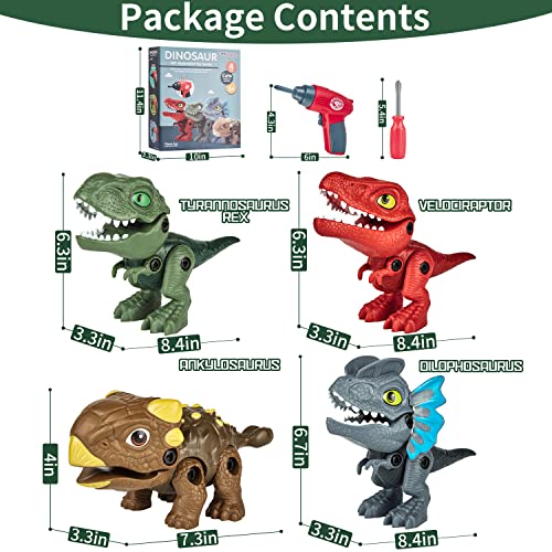 Minxuan Kids Dinosaur Toys for 3 4 5 6 7，4 Dinos Dinosaur Learning Toys
