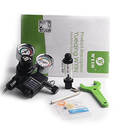 Fzone CO2 Regulator Aquarium Big Dual Gauge Display with Bubble Counter and Check Valve w/Solenoid 110V Fits Standard US Tanks Easy to Adjust CO2 Level Comes w/Tools