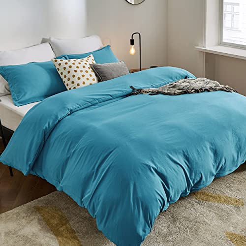 Bedsure Teal Duvet Cover Queen Size Soft Prewashed Queen Duvet Cover Set, 3 Pieces, 1 Duvet