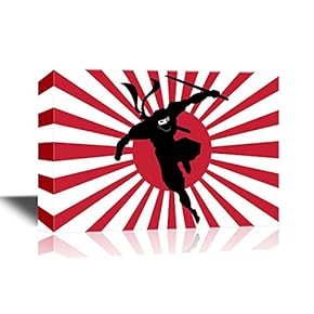 Canvas Wall Art - Ninja Dashing from Japanese Flag Like Background - Gallery Wrap Modern Home Art | Ready to Hang - 12x18 inches