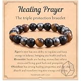 Seyaa Triple Protection Bracelet, Beaded Bracelets for Men Natural Tiger Eye Hematite Obsidian Stone Bracelet Valentines Gifts for Him Dad Boyfriend Husband Son Brother