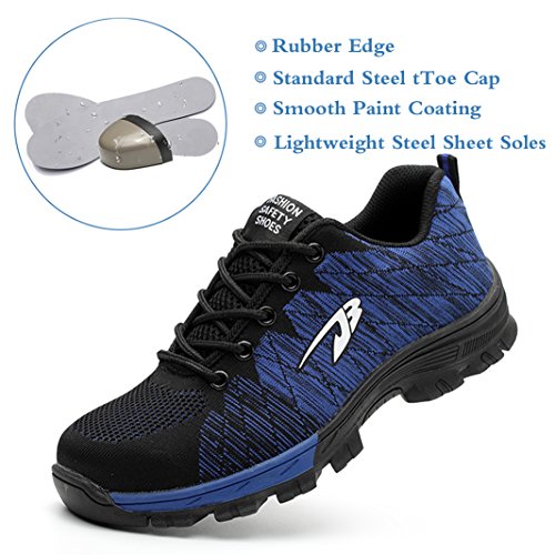 Safety Work Shoes for Men, Steel Toe Boots Womens, Lightweight Outdoor Causal Industrial Construction Sneakers，Blue-45 - Thumbnail 3