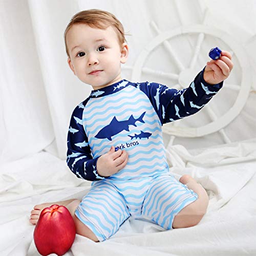 Little Boys Long Sleeve Sun Protection One-Piece Swimsuit Baby Toddler Boys Rash Guard Set Kids Round Neck Swimwear Blue