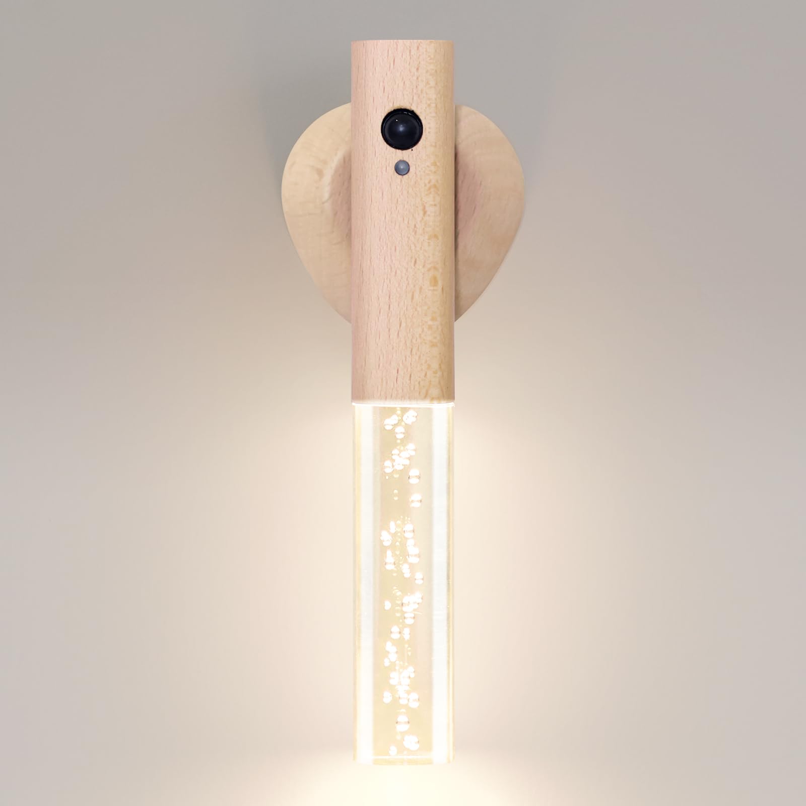 Photo 1 of HAANGWAN Motion Sensor Night Light Indoor, Rechargeable Night Light Wall Sconce Wooden Set of 1, Battery Powered Magnetic Wall Sconce Decor for Bedroom, Hallway, Bathroom, Stairway, Closet
