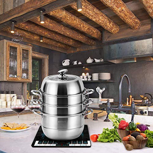 ROVSUN 3Tier 304 Stainless Steel Steamer Pot, 11Inch Dia Steamer
