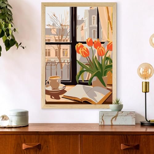 ChicAbode 6 Pack Paint by Numbers Kit , and Bread Theme DIY Acrylic Canvas Painting Set, Numbered Art for Home Wall Decor, for Adults, Coffee, 15x20 Cm