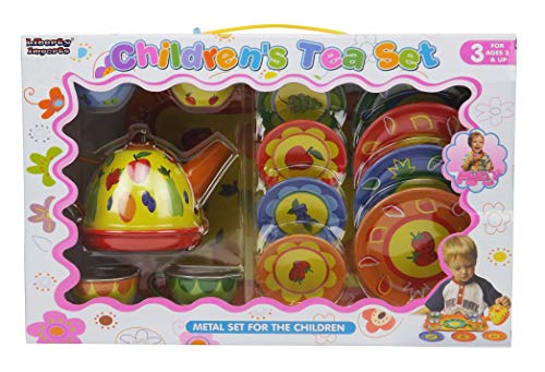 Liberty Imports Colorful Fruit Tin Tea Party Set for Kids - Metal Teapot and Cups Kitchen Playset