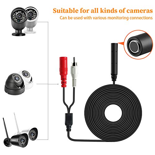 Dericam High Sensitive Microphone for CCTV/IP Camera/DVR/NVR, Audio Pickup Device, 60 Feet Cable, With 1 Female to 2 Male Power Splitter, No Power Supply Included, AP1-2B, Black - Thumbnail 2